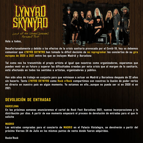 Lynyrd skynyrd comunicado 1 - rock and blog