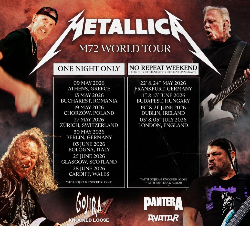 Metallica: ¡Gira M72 europea 2026 confirmada! Gojira, Pantera y más!