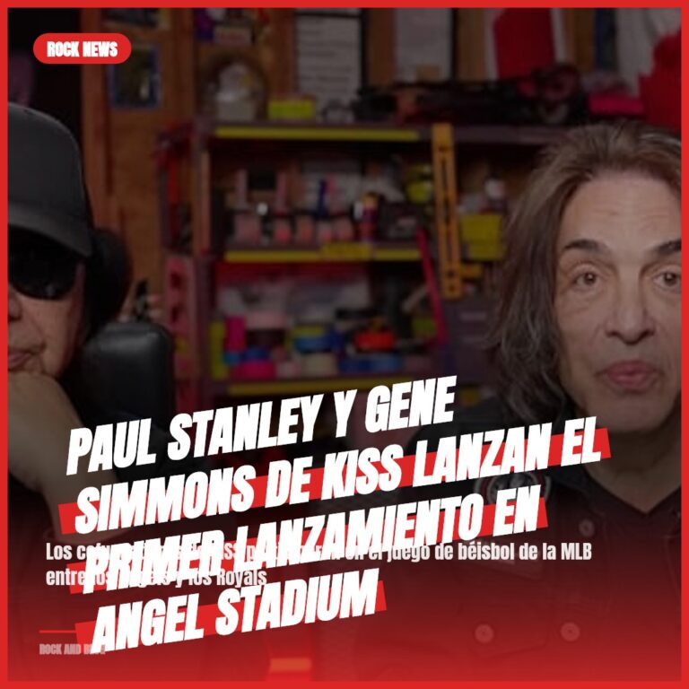 Paul Stanley y Gene Simmons de KISS lanzan el primer lanzamiento en Angel Stadium