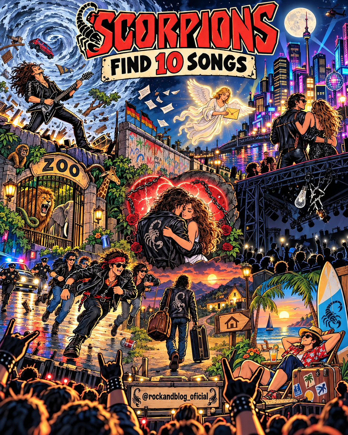 Ilustración con 10 canciones de Scorpions escondidas para el juego de Rock and Blog